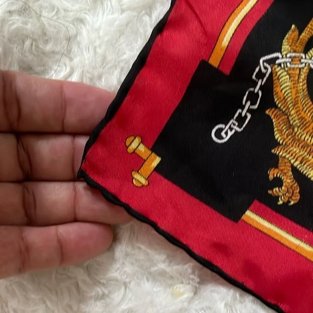 Black and Red Silk Scarf with Gold Accents
